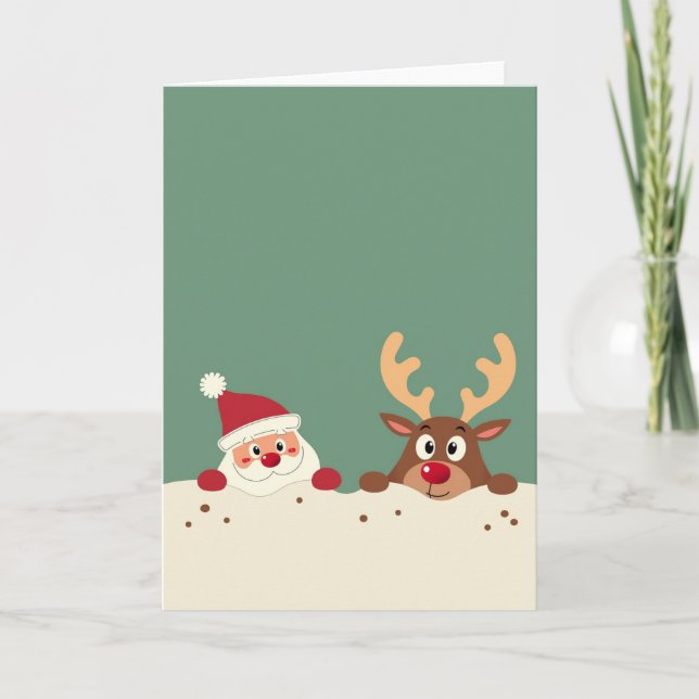 Cartão Cute Santa and Reindeer Christmas Card Template (Frente)