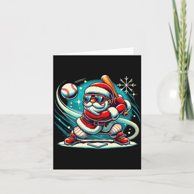 Cartão Cute Santa Claus Playing Baseball Boys Kids Teens  (Frente)