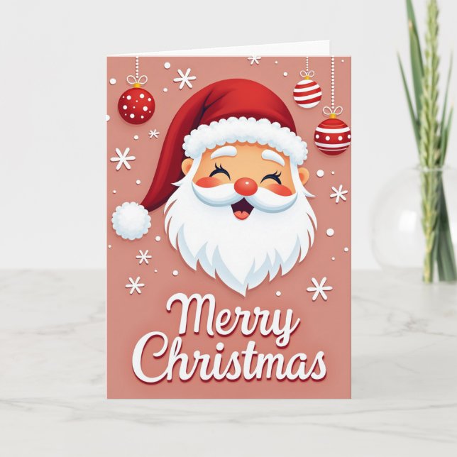Cartão Cute Santa Merry Christmas Card with Ornaments (Frente)