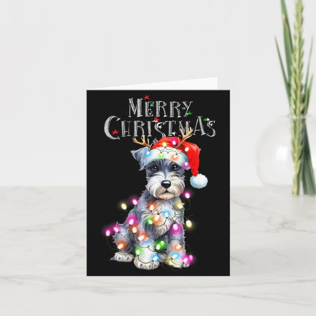 Cartão Cute Schnauzer Christmas Lights Xmas Dog Santa Hat (Frente)