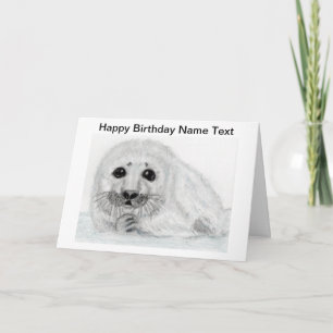 Cartão Cute Seal pup baby Birthday Card Personalise