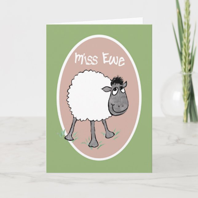 Cartão Cute Sheep, Miss Ewe, Fun Greeting Card (Frente)