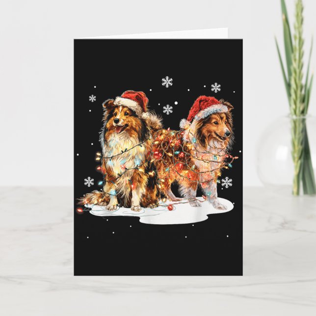 Cartão Cute Shetland Sheepdog Dog Christmas Lights Xmas H (Frente)