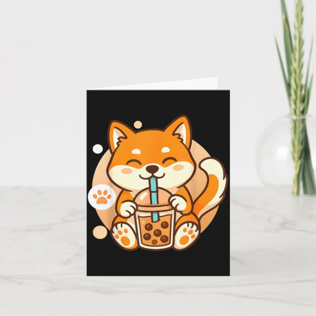 Cartão Cute Shiba Inu Dog Bubble Boba Tea Anime Kawaii Ne (Frente)