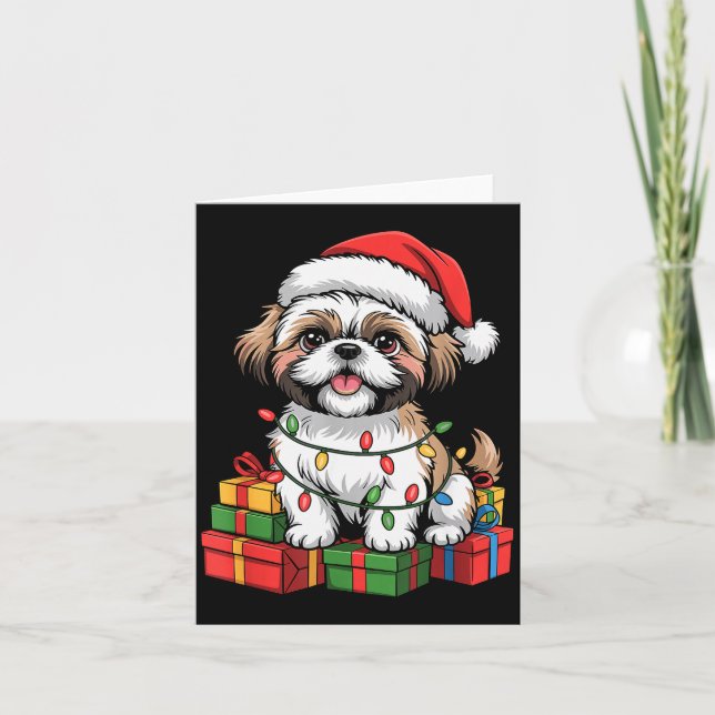 Cartão Cute Shih Tzu Santa Hat Christmas Xmas Dog Lovers  (Frente)