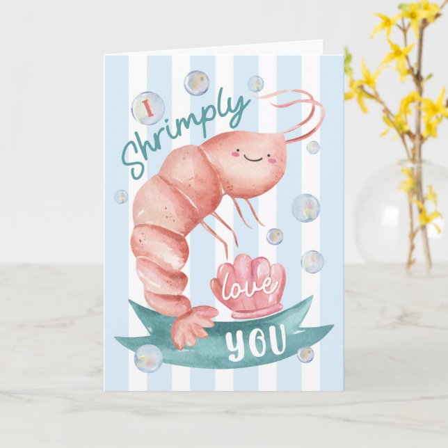 Cartão Cute Shrimp Valentine’s Card – I Shrimply Love You (Flor Amarela)