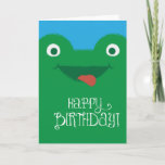 Cartão Cute Silly Frog Birthday Card<br><div class="desc">Cute and funny green frog illustration with blue background and charming "Happy Birthday" text.</div>