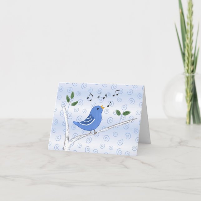Cartão Cute Singing Blue Bird Note Card (Frente)