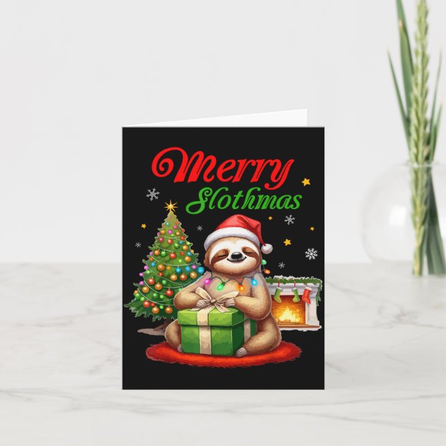 Cartão Cute Sloth Santa Christmas Merry Slothmas Slo Ho H (Frente)