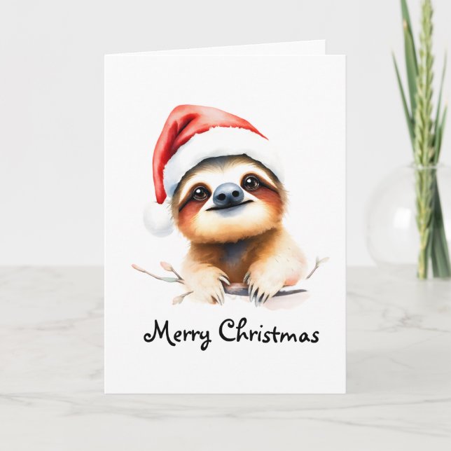 Cartão Cute Sloth Wearing Santa Hat (Frente)