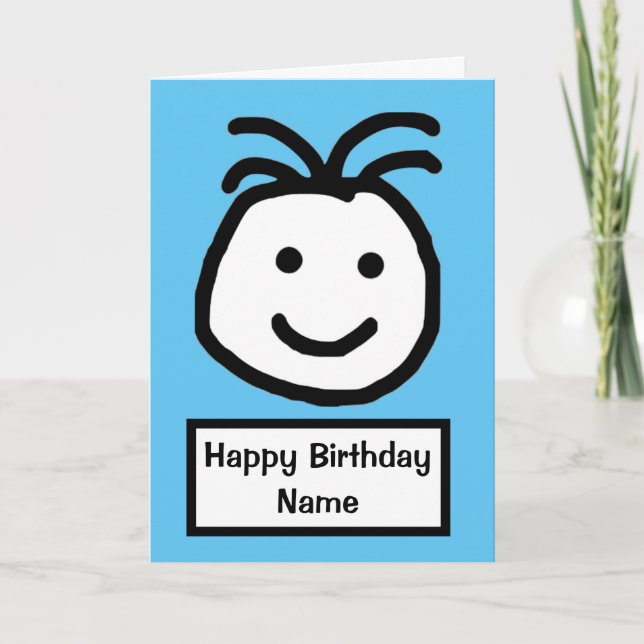 Cartão Cute Smiling Face Blue Birthday (Frente)