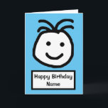 Cartão Cute Smiling Face Blue Birthday<br><div class="desc">Cute cartoon of a big smiling face with the words 'Happy Birthday'.  Card has a simple blue background.  Easily personalise this card by editing the template text on the front to add a name and words inside.  Thanks for viewing my designs!</div>