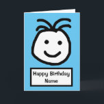 Cartão Cute Smiling Face Blue Birthday<br><div class="desc">Cute cartoon of a big smiling face with the words 'Happy Birthday'.  Card has a simple blue background.  Easily personalise this card by editing the template text on the front to add a name and words inside.  Thanks for viewing my designs!</div>