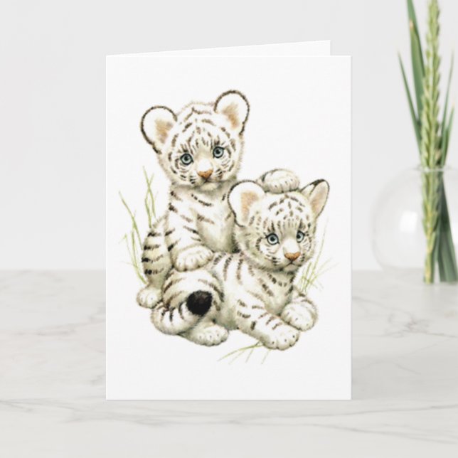 Cartão Cute Snow Tiger Cubs (Frente)