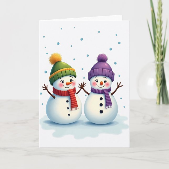 Cartão Cute Snowmen Holiday Cheer Card (Frente)