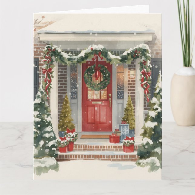 Cartão Cute Snowy Christmas Porch  (Frente)