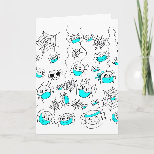 Cartão Cute Spiders in Face Masks Funny Cartoon (Frente)