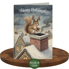 Cartão Cute Squirrel Playing Santa Drawing Christmas