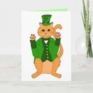 Cartão Cute St Catricks Day Funny Lucky Cat Leprechaun