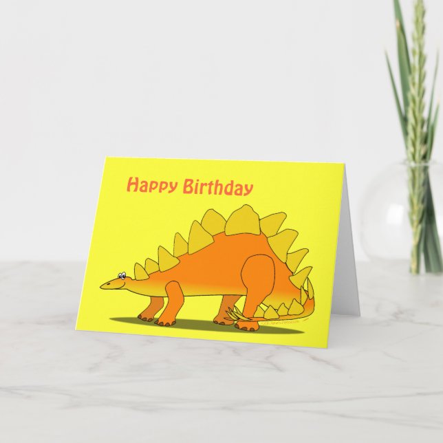 Cartão Cute Stegosaurus Dinosaur Birthday Card Template (Frente)
