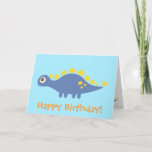 Cartão Cute Stegosaurus dinosaur kids happy birthday<br><div class="desc">Wish kids a happy birthday with this cute cartoon blue Stegosaurus dinosaur with big round eyes,  and yellow spikes on its back. Great for kids who love the prehistoric or Jurassic themes!</div>