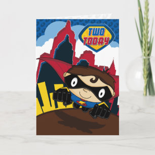 Cartão Cute Superhero in City Scene Birthday Card