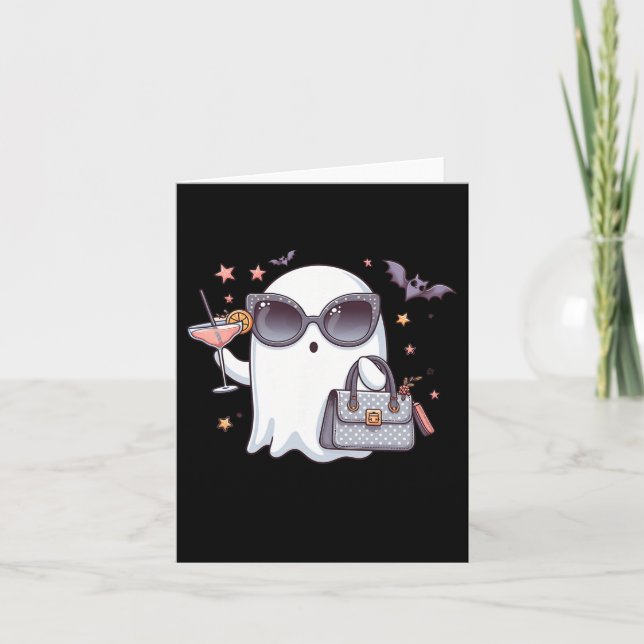 Cartão Cute Tail Ghost Boujee Boojee Halloween Bebendo C (Frente)