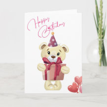 Cute Teddy Bear Happy Birthday Card with Gift