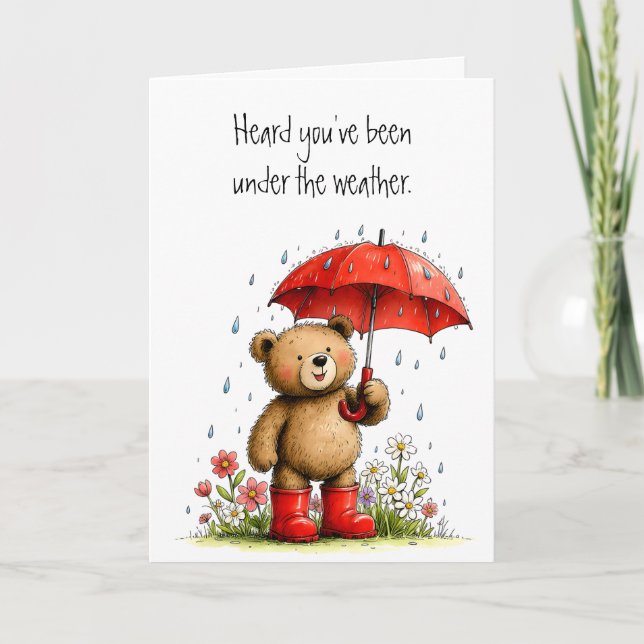 Cartão Cute Teddy Bear Red Galoshes Get Well Soon (Frente)