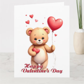Cartão Cute Teddy Bear with Heart – Happy Valentine’s Day