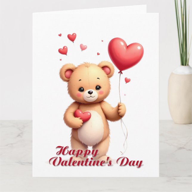 Cartão Cute Teddy Bear with Heart – Happy Valentine’s Day (Frente)