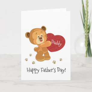 Cartão Cute Teddy Bear with Red Heart Happy Father's Day