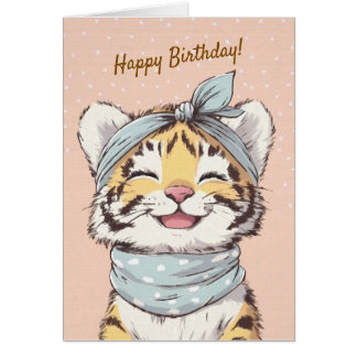 Cartão Cute Tiger with Bandana Kids Birthday Invitation