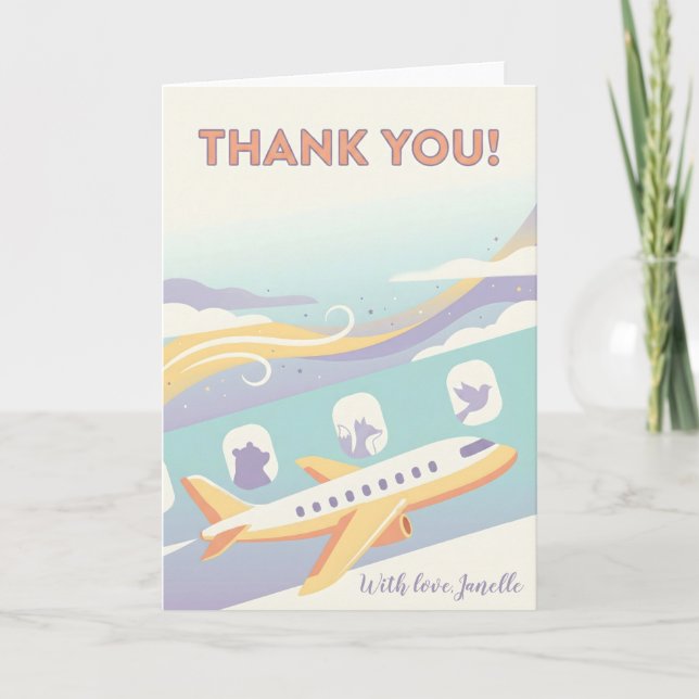 Cartão Cute Travel Lover Thank You Airplane Rainbow Sky (Frente)