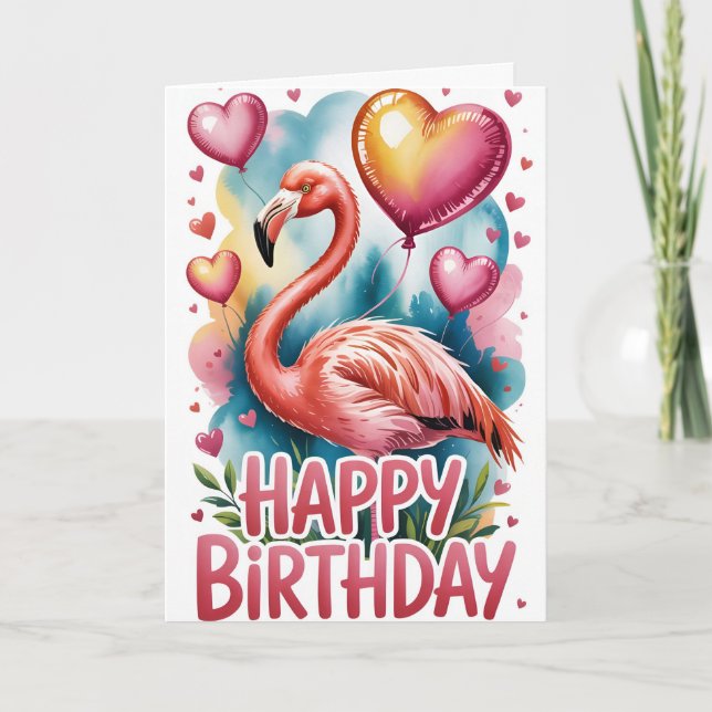 Cartão Cute Tropical Flamingo Birthday Card (Frente)