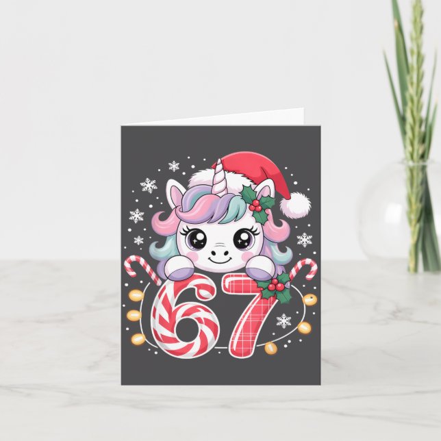 Cartão Cute Unicorn 67 Christmas Meme Six Seven Christmas (Frente)