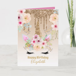 Cartão Cute Unicorn Fantasy Bonito Girly Drip Dourada Cha