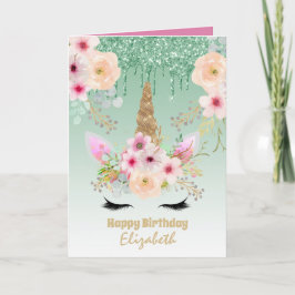 Cartão Cute Unicorn Fantasy Bonito Girly Green Pink Name