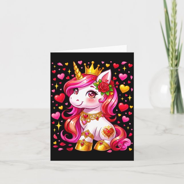Cartão Cute Unicorn Heart Valentines Day Girls Kids Valen (Frente)