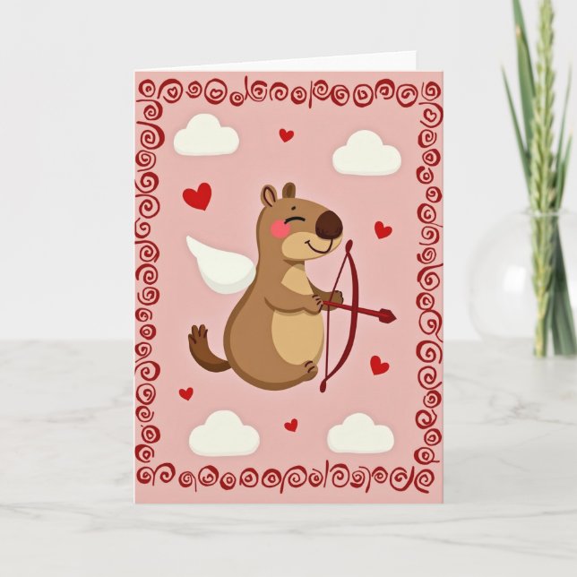 Cartão Cute Valentine Cupid Animal Card (Frente)