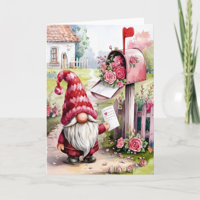 Cartão Cute Valentine Gnome At Mailbox Pen Pal (Frente)