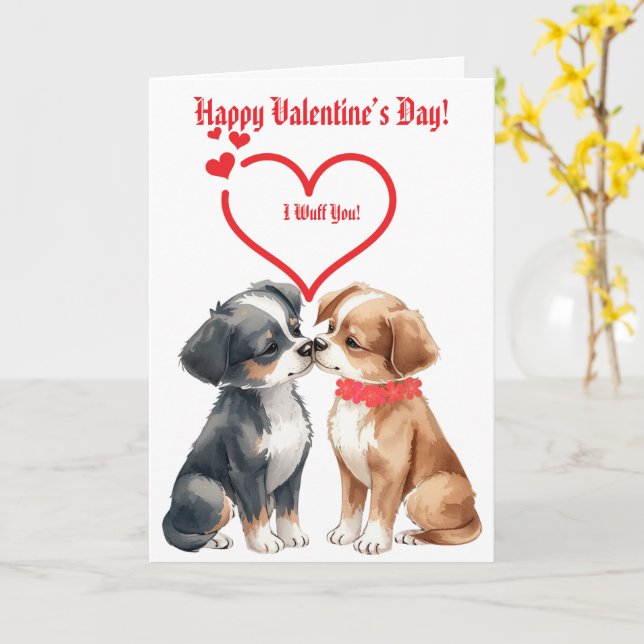 Cartão cute Valentine's Day dogs Folded Greeting Card (Flor Amarela)