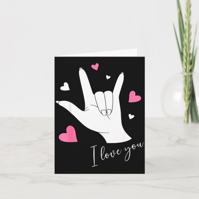 Cartão Cute Valentines Day Hearts I Love You Hand Sign La (Frente)
