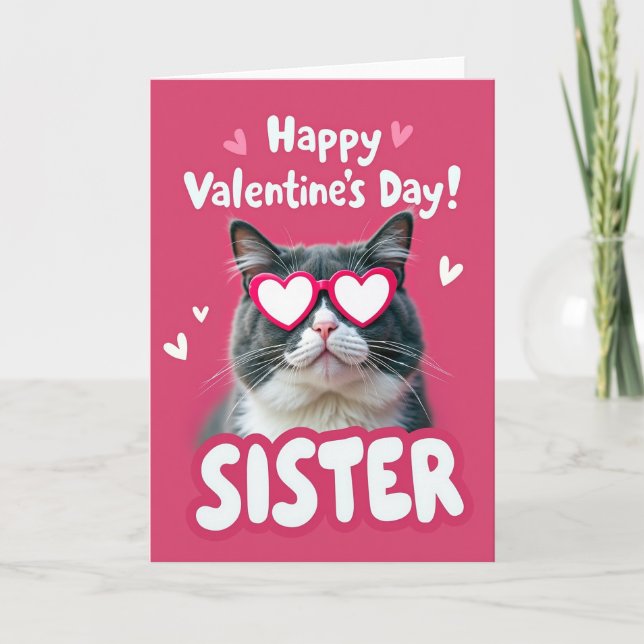 Cartão Cute Valentines Day Sister Cat Card (Frente)
