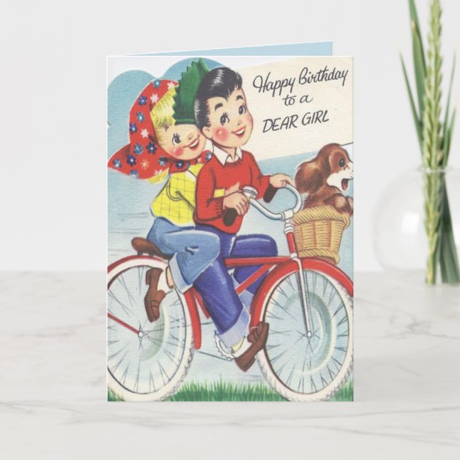 Cartão Cute Vintage Happy Birthday Card (Frente)