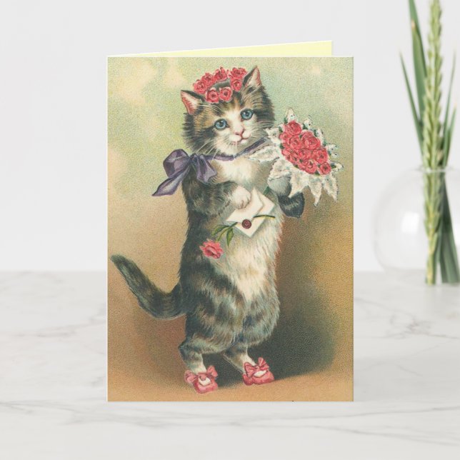 Cartão Cute Vintage Kitten Card (Frente)