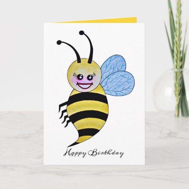 Cartão Cute Watercolor Bee With Happy Smile (Frente)