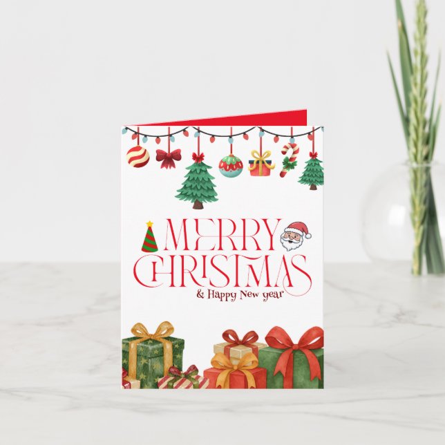 Cartão Cute Watercolor Christmas Gifts Folded Card (Frente)