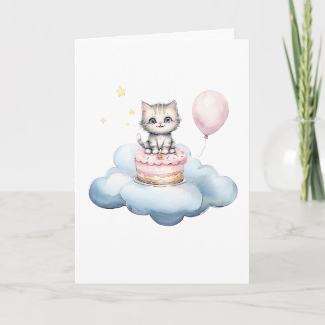 Cartão Cute watercolor Kitten Birthday Card (Frente)
