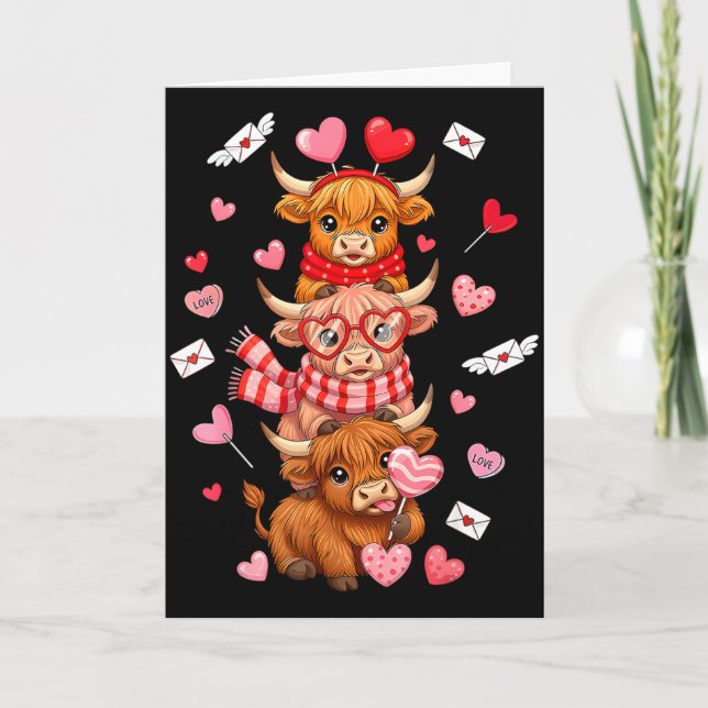 Cartão Cute Western Valentine Highland Cows With Hearts  (Frente)
